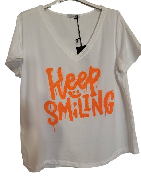 Tshirt "Keep smiling" orange, Gr. 36 - 42, 1x verfügbar