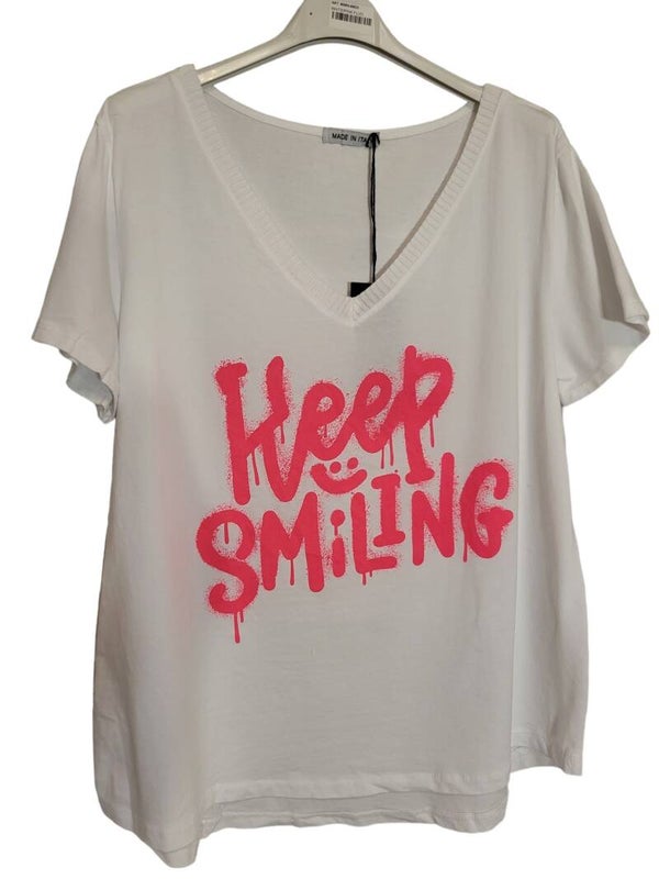 Tshirt "Keep smiling" pink, Gr. 36 - 42, 1x verfügbar