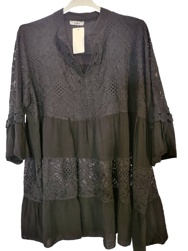 Spitzenshirt schwarz, Gr. 38 - 44, 1x verfügbar