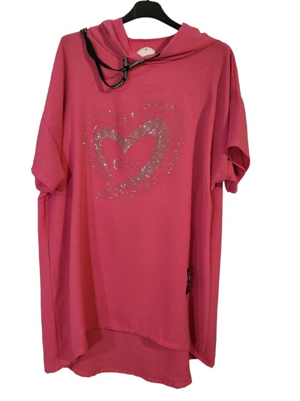 Longshirt pink "Love" mit Kapuze, Gr. 38 - 44, 1x verfügbar