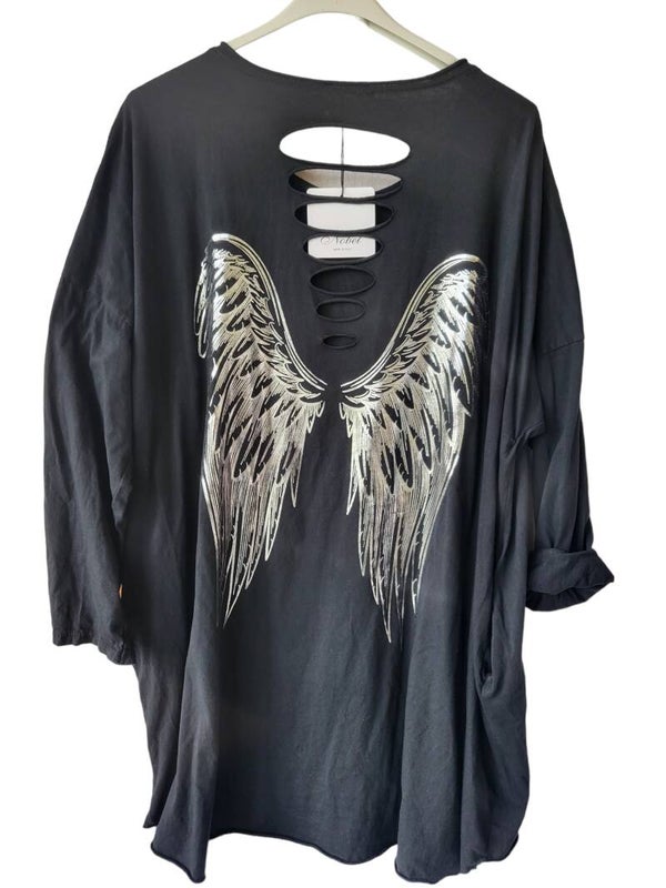 Shirt schwarz "Engelsflügel" (Rückseite!), Gr. 40 - 44/46, 2x verfügbar