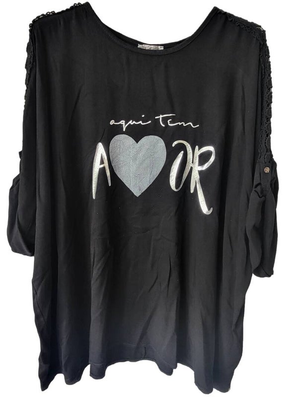 Tshirt schwarz "AMOR", GR. 38 - 42/44, 2x verfügbar