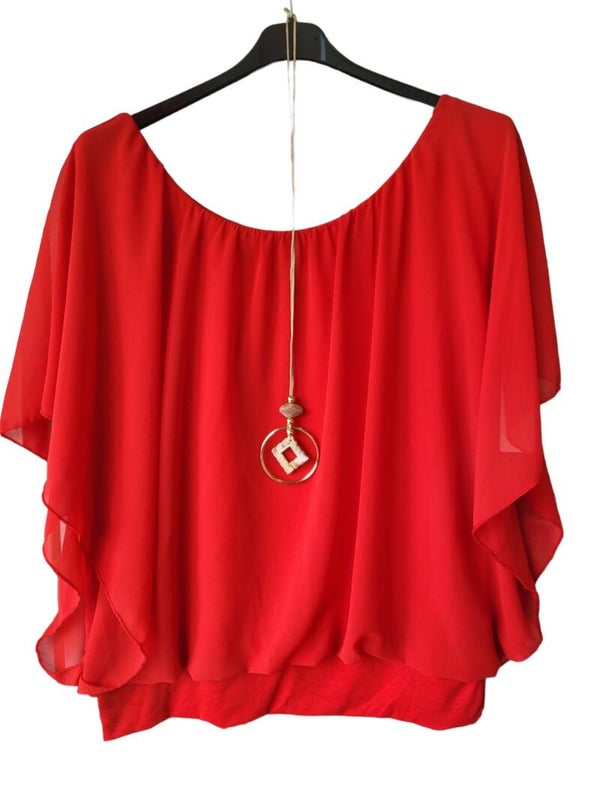 Fledermaus-Shirt rot mit Kette, Gr. 38 - 46, 1x verfügbar
