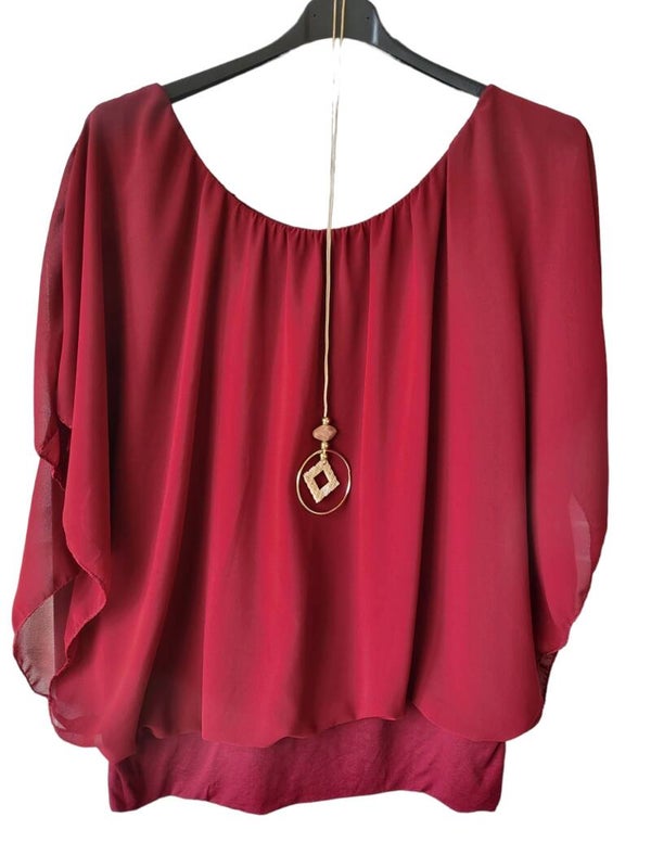 Fledermaus-Shirt mit Kette bordeau, Gr. 38 - 46, 1x verfügbar