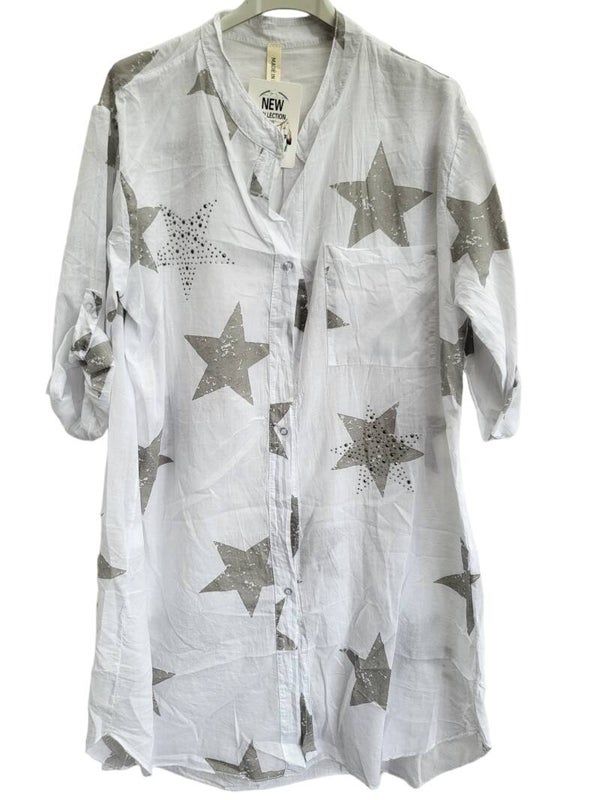 Bluse weiss mit Sternen, Gr. 38 - 42, 1x