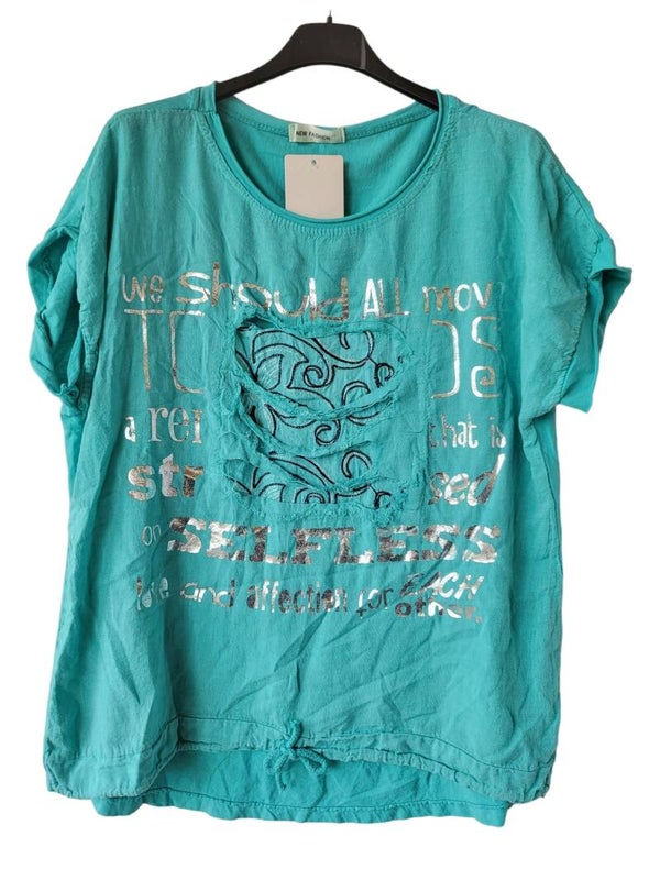 Tshirt türkis mit Schriftzug silber, Gr. 38 - 42, 1x verfügbar