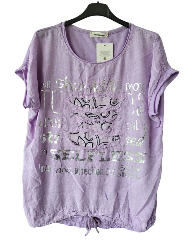 Tshirt lila mit Schriftzug silber, Gr. 38 - 42, 1x verfügbar