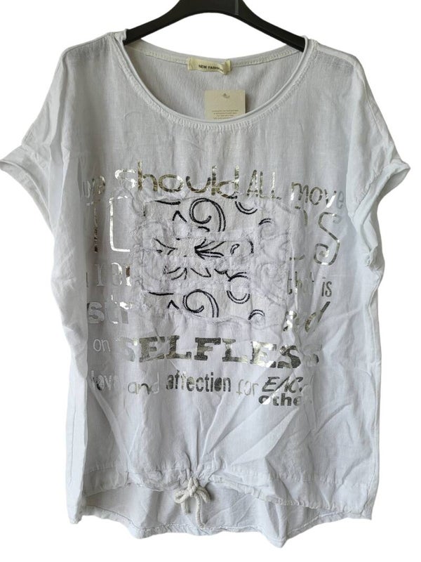 Tshirt weiss mit Schriftzug silber, Gr. 38 - 42, 1x verfügbar