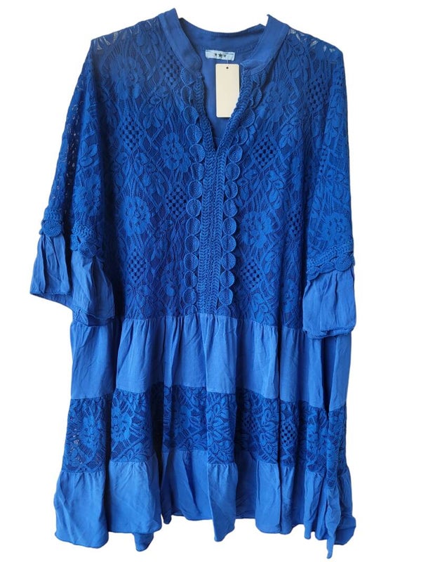 Tunika blau mit Spitze, Gr. 38 - 42/44, 1x verfügbar