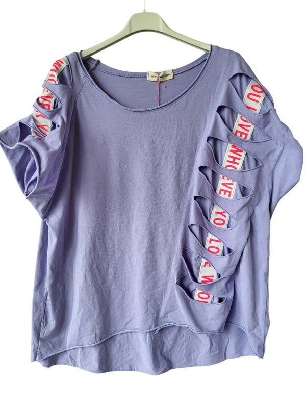 Tshirt lila mit Schlitzen, Gr. 36/38 - 42, 1x verfügbar