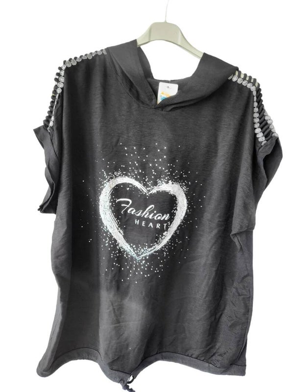Tshirt schwarz "Fashion heart", Gr. 38 - 42, 2x verfügbar