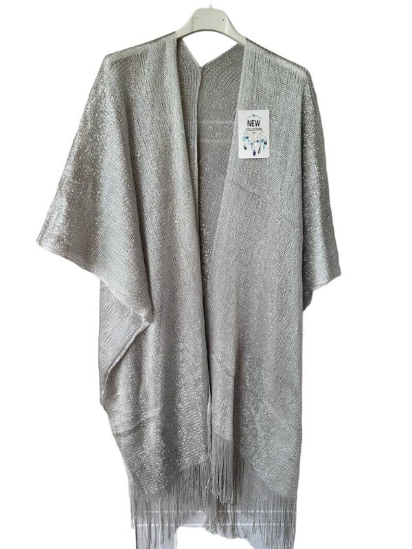 Poncho silber mit Fransen, Gr. onesize, 2x verfügbar