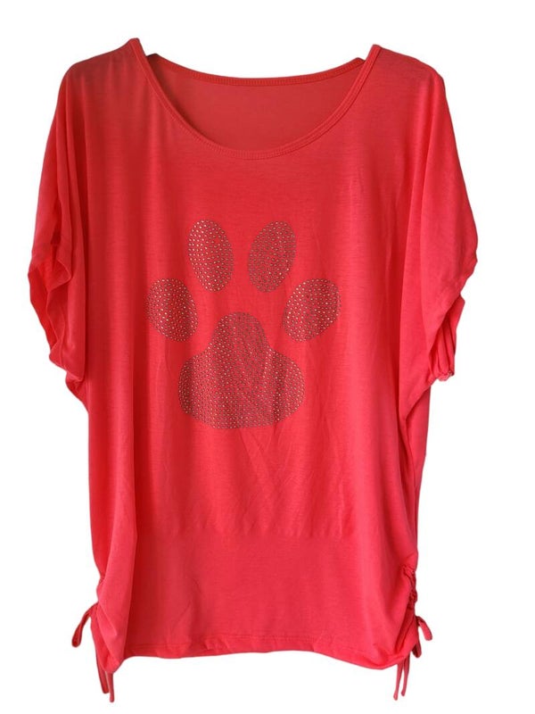 Tshirt neonpink mit Glitzerpfote, Gr. 36/38 - 40/42, 1x verfügbar