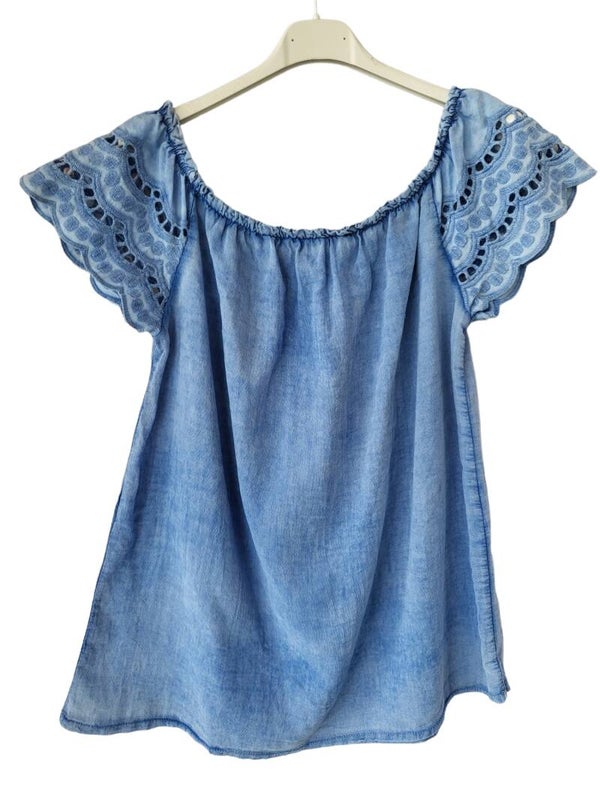 Romantikshirt blau, Gr. 36 - 40, 1x verfügbar