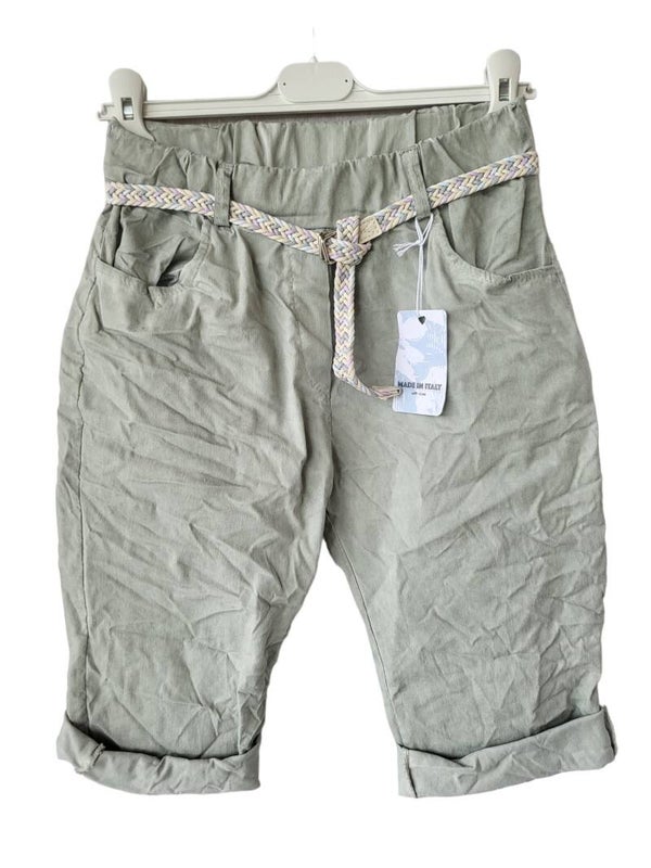 Stretchhose khaki kurz mit Gurt, Gr. 36 - 40/42, 2x verfügbar