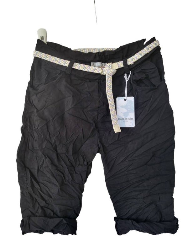 Stretchhose schwarz kurz mit Gurt, Gr. 36 - 40/42, 2x verfügbar
