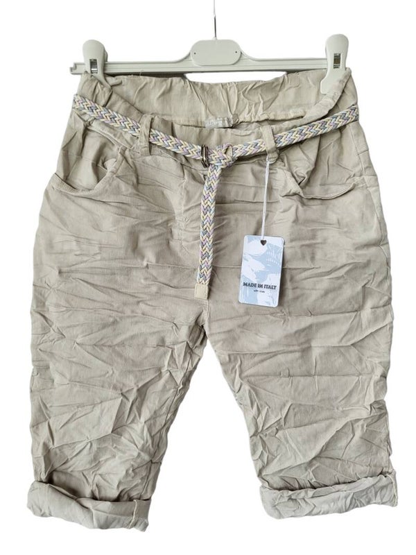 Stretchhose beige kurz mit Gurt, Gr. 36 - 40/42, 2x verfügbar