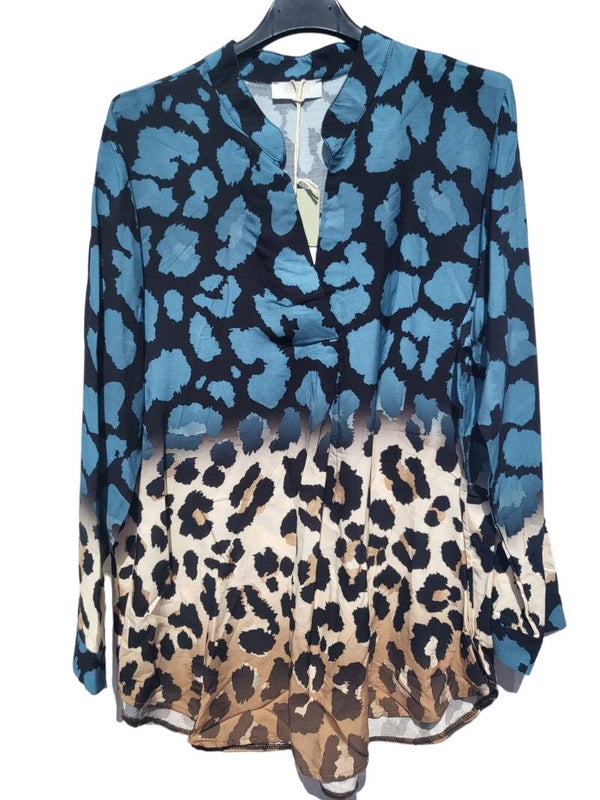 Bluse blau/schwarz Leopard, Gr. 38 - 42, 1x verfügbar