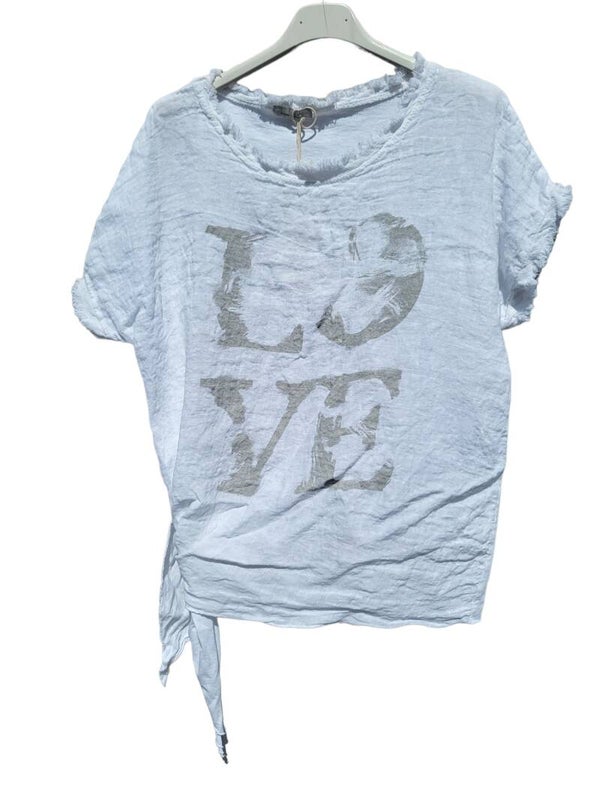 Knotenshirt weiss "LOVE", Gr. 38 - 42, 1x verfügbar