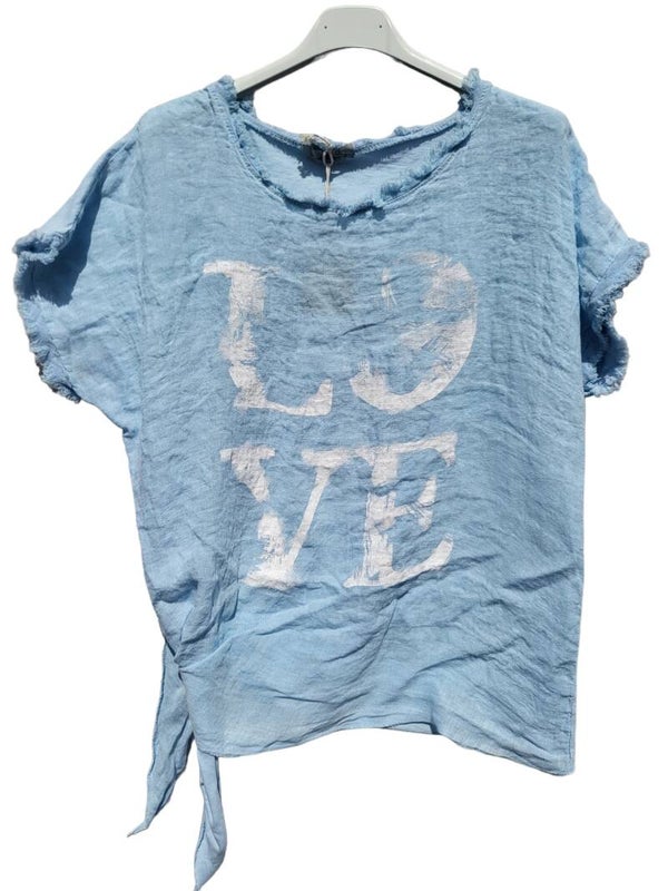 Knotenshirt hellblau "LOVE", Gr. 38 - 42, 1x verfügbar