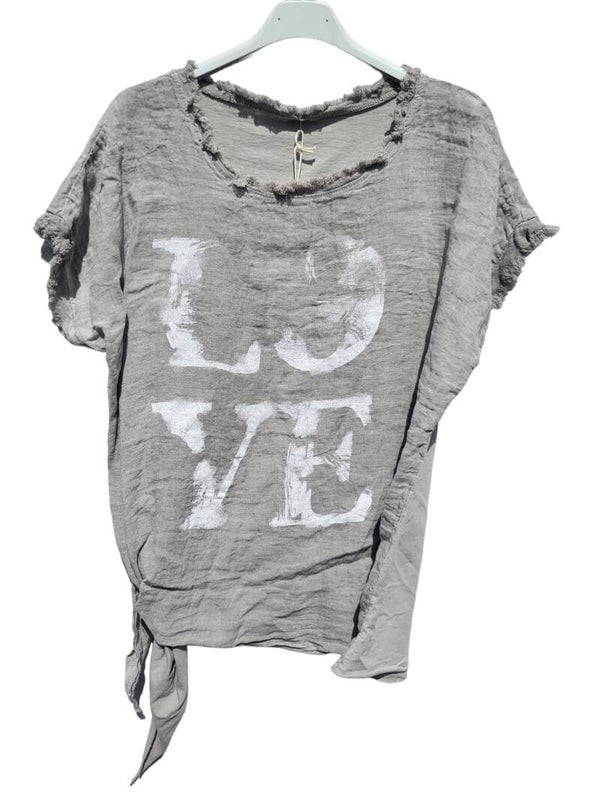 Knotenshirt dunkelbeige "LOVE", Gr. 38 - 42, 1x verfügbar
