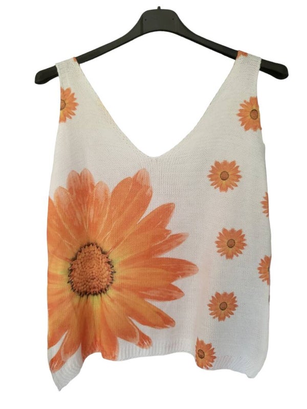 Top weiss mit Blume orange, Gr. 38 - 40/42, 1x verfügbar