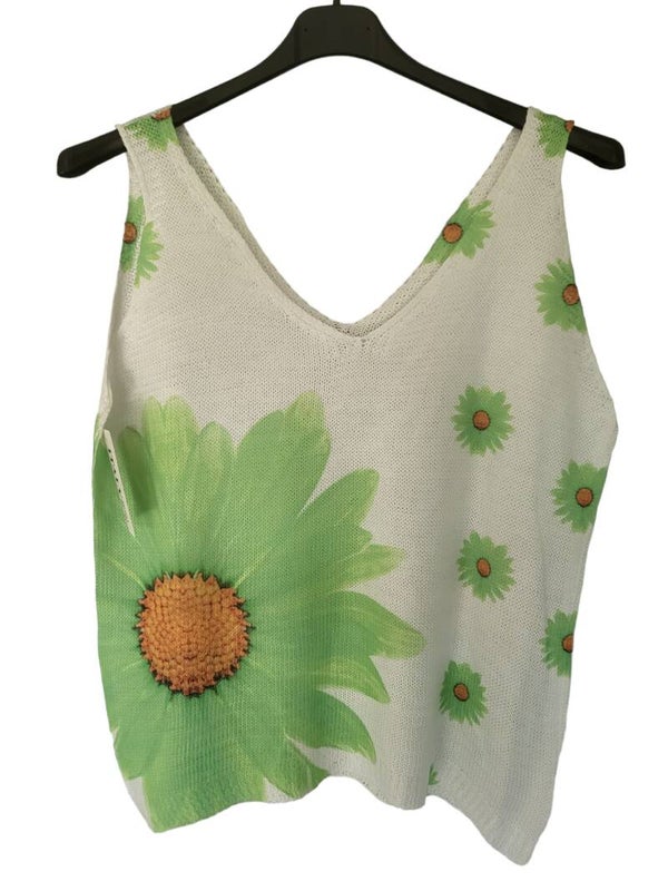 Top weiss mit Blume grün, Gr. 38 - 40/42, 1x verfügbar