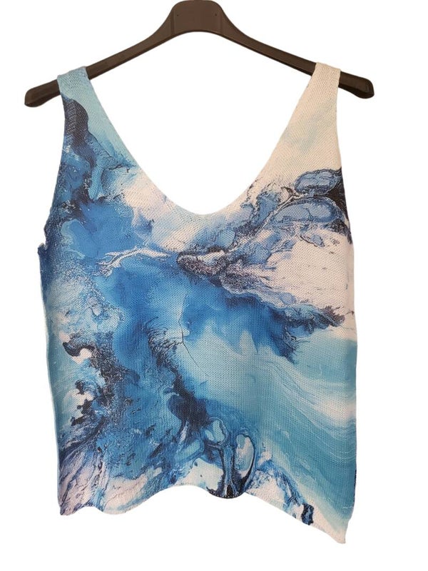 Top blau "Marmor", Gr. 38 - 40/42, 1x verfügbar