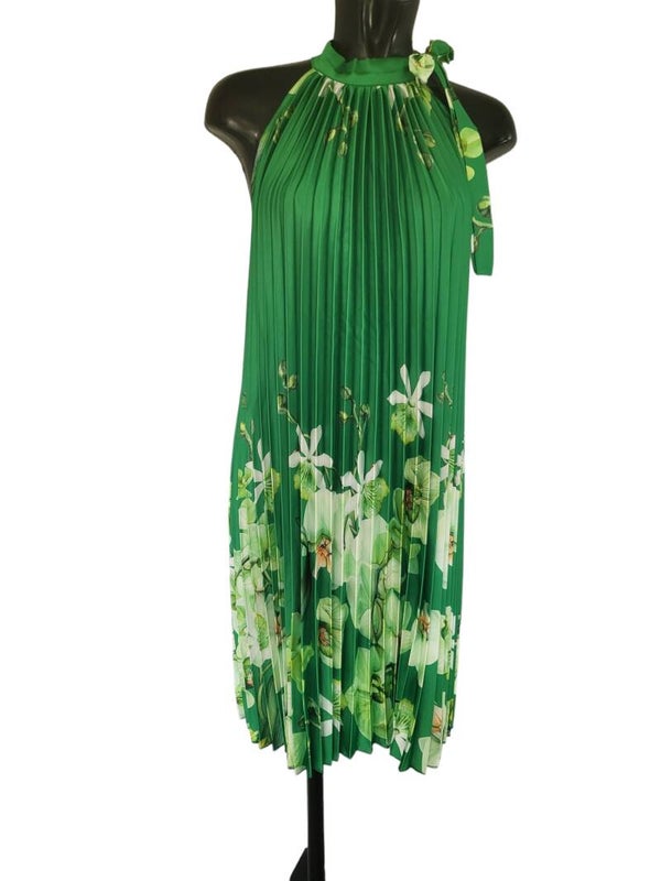 Plisseekleid grün mit Blumen, Gr. 36 - 40, 1x verfügbar