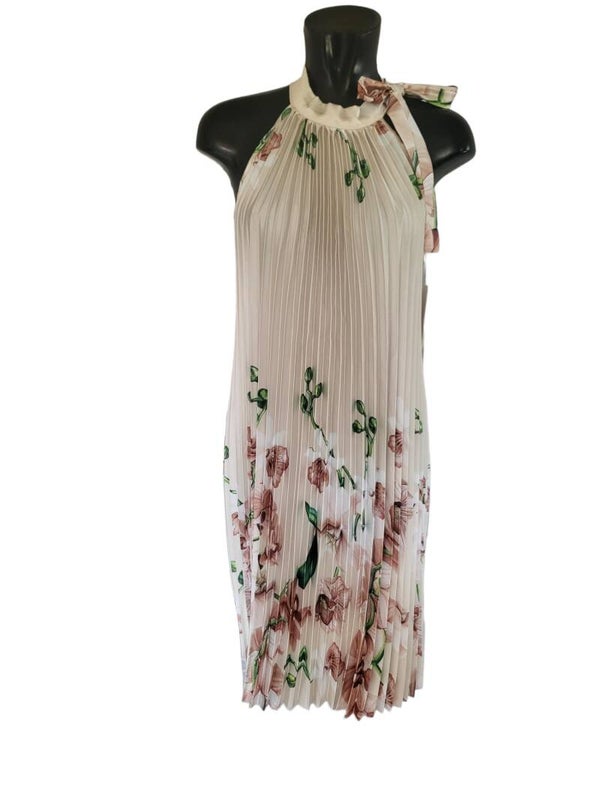 Plisseekleid beige mit Blumen, Gr. 36 - 40, 1x verfügbar