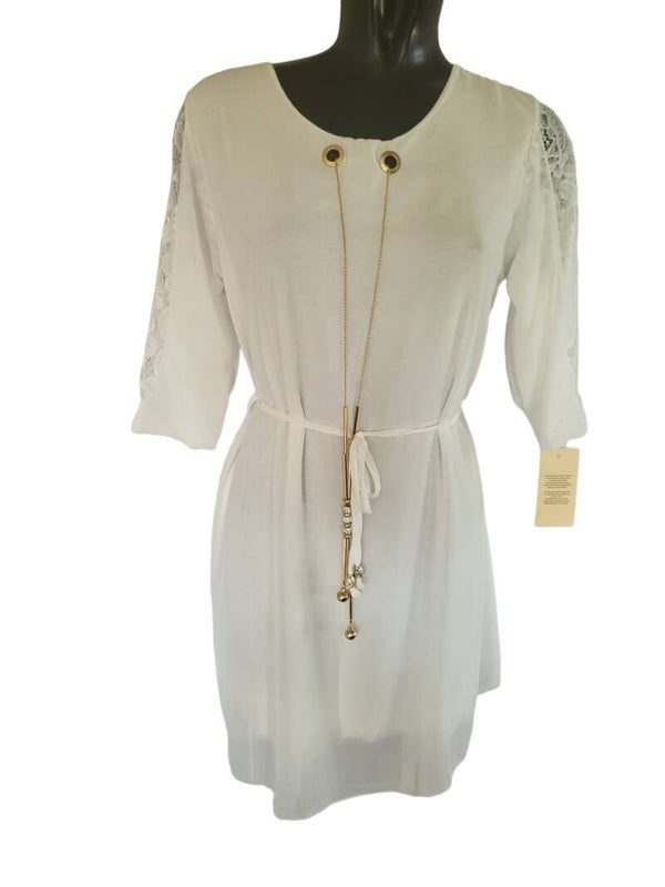 Tunika weiss mit Kette, Gr. 34 - 38, 2x verfügbar