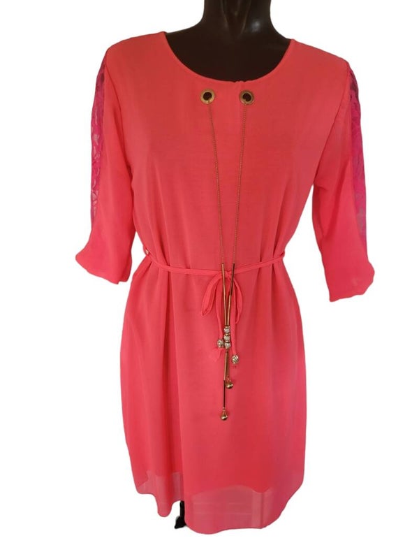 Tunika neon-pink mit Kette, Gr. 34 - 38, 1x verfügbar