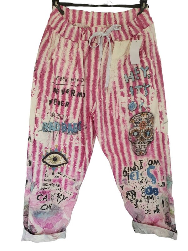 Stretchhose pink "Totenkopf", Gr. 46 - 50, 1x verfügbar
