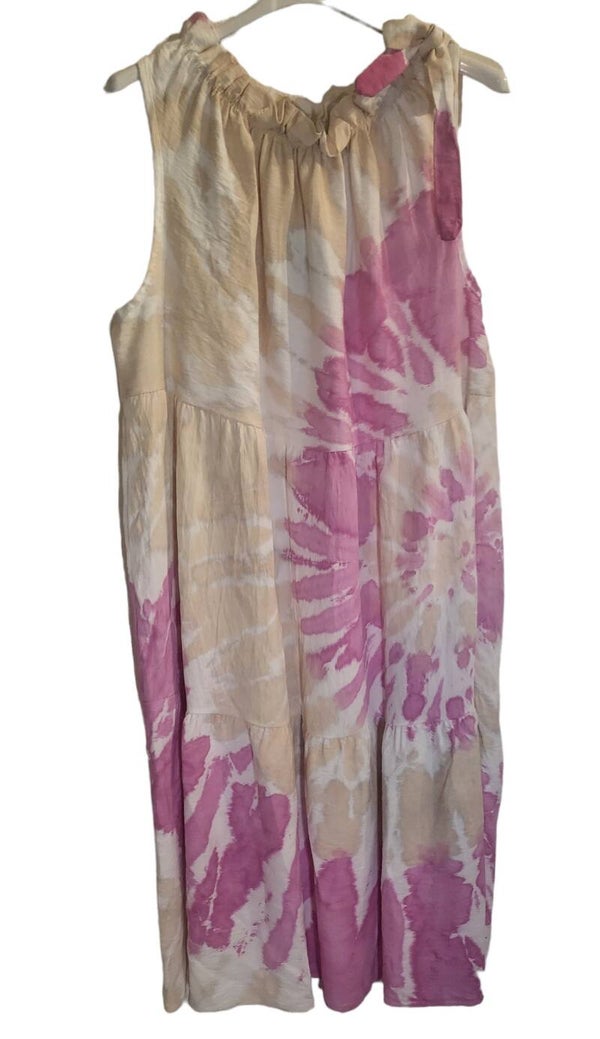 Batikkleid beige/rosa, Gr.40 - 44, 1x verfügbar