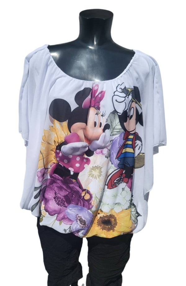 Fledermausshirt floral "Mickey & Minnie", Gr. 38 - 46, 1x verfügbar