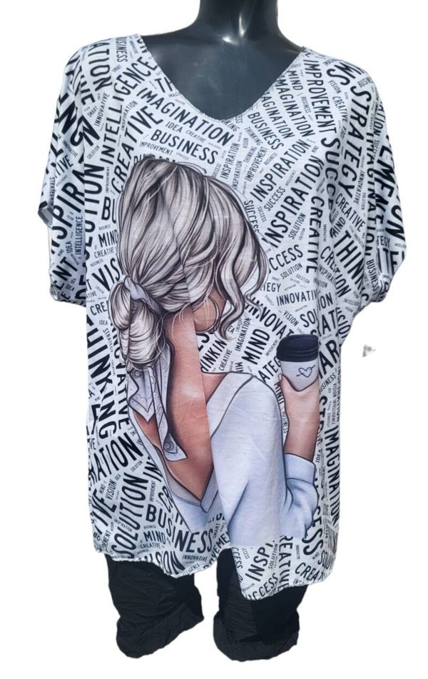 Tshirt "Frau mit Kaffee", Gr. 38 - 42/44, 2x verfügbar