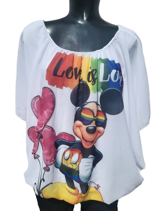 Fledermausshirt Mickey Maus "Love is love", Gr. 38 - 46, 1x verfügbar
