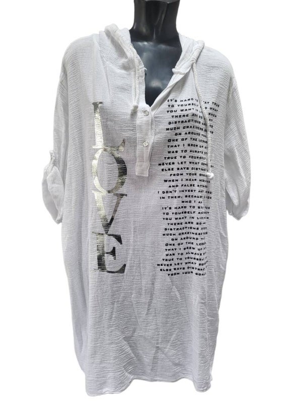 Longbluse weiss "LOVE", Gr. 40 - 42/44, 1x verfügbar