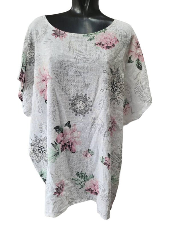Blumen-Tshirt weiss, Gr. 44 - 46/48, 1x verfügbar
