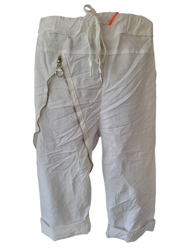 3/4 Stretchhose weiss mit Reissverschluss, Gr. 44/46, 1x verfügbar