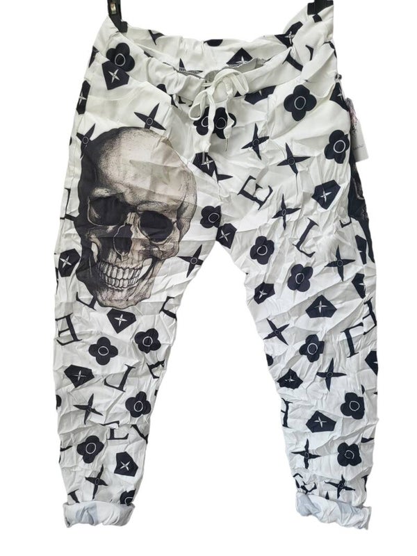 Stretchhose weiss "Totenkopf", Gr. 44/46, 1x verfügbar