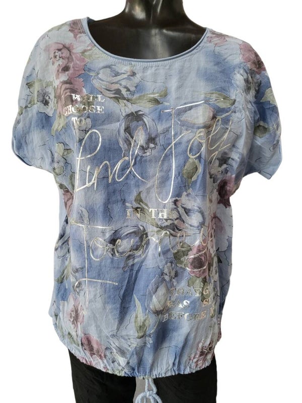 Tshirt blau "Blumen", Gr. 38 - 42, 1x verfügbar