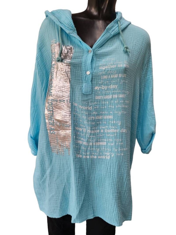 Kapuzenshirt türkis, Gr. 38 - 44, 1x verfügbar