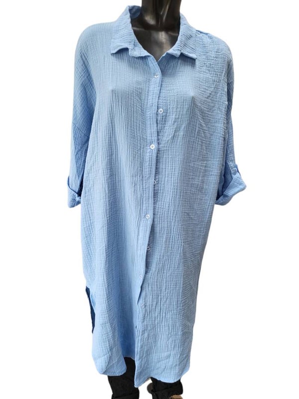 Longbluse (extra lang) blau, Gr. 38 - 42/44, 1x verfügbar