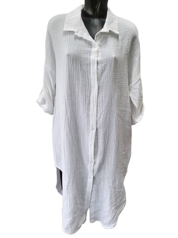 Longbluse (extra lang) weiss, Gr. 38 - 42/44, 1x verfügbar