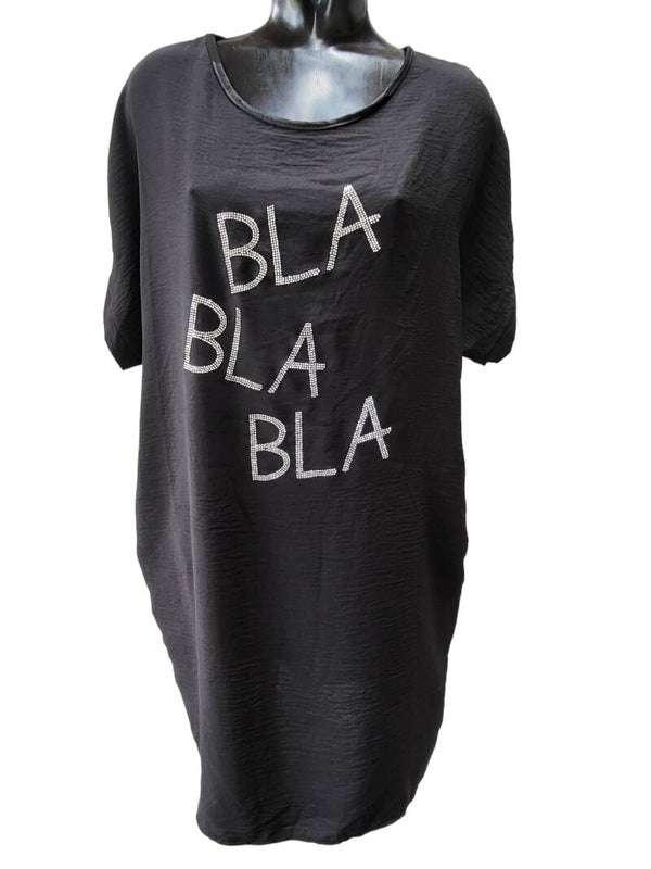 Sommerkleid schwarz "Bla bla bla", Gr. 38 - 42, 1x verfügbar