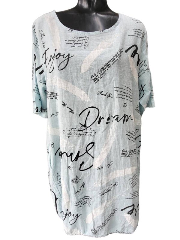 Kleid hellblau "Schrift", Gr. 40 - 44, 1x verfügbar