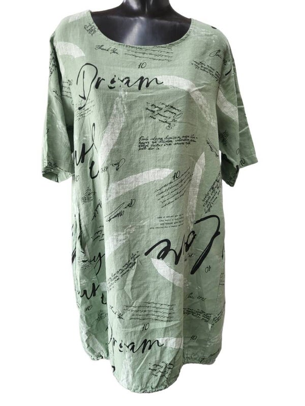 Kleid grün "Schrift", Gr. 40 - 44, 1x verfügbar