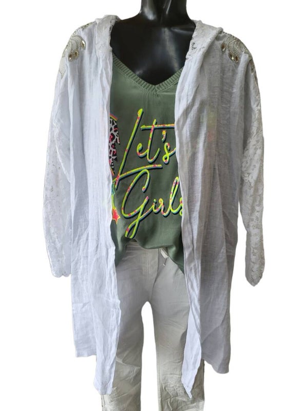 Bluse "Eyecatcher" weiss mit Kapuze, Gr. 38 - 42, 1x verfügbar