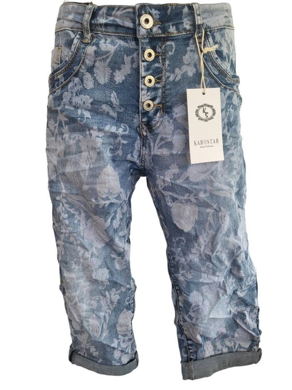 KAROSTAR Capri - Stretchjeans "Flowers", Gr. 40 - 1x verfügbar  (NR. KC8117)